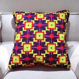 Square Bargello Needlepoint Pillow in Neon Yellow & Purple - thumbnail 1