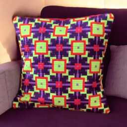 Square Bargello Needlepoint Pillow in Neon Yellow & Purple - thumbnail 3