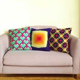 Square Bargello Needlepoint Pillow in Neon Yellow & Purple - thumbnail 4