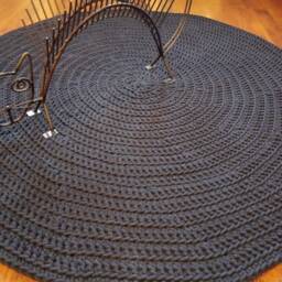 Handmade Cotton Crochet Round Rug Navy Blue & Gray Chunky Floor Rug - thumbnail 4