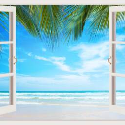 3D Window Beach Decal, Plam Murals Wall Decor, Vinyl Decals, Stickers, Peel & Stick Vinyl W199 - thumbnail 4