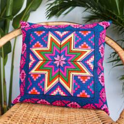 16x16 Embroidered Star Hmong Pillow Cover, Boho Cushion, Tribal Decor - Cs101Stbla - thumbnail 1