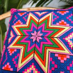 16x16 Embroidered Star Hmong Pillow Cover, Boho Cushion, Tribal Decor - Cs101Stbla - thumbnail 2