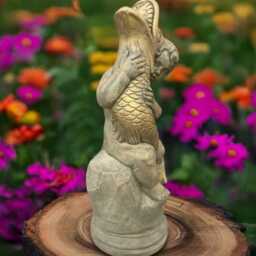 Stone Boy Sculpture Concrete Children With Fish Statue Outdoor Figurine Garden & Home Decoration Handmade Lover Gift Yard Art - thumbnail 2