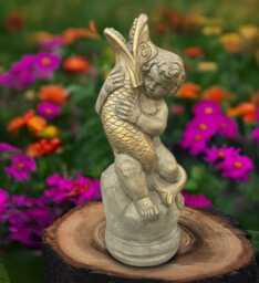Stone Boy Sculpture Concrete Children With Fish Statue Outdoor Figurine Garden & Home Decoration Handmade Lover Gift Yard Art - thumbnail 1