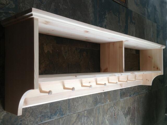 Wide Hat & Coat Rack With Shelf. Wall Mounted Solid Wood Display Shelves Wooden Peg Board For Hall Kitchen Bathroom Or Bedroom - image 1