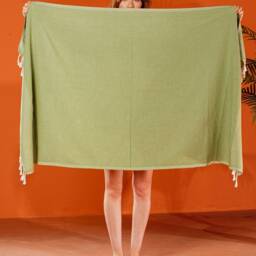 Hand-Woven Organic Cotton Beach Towel Pistachio Green, Quick Dry - thumbnail 2