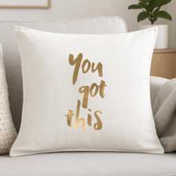 Motivational Cushion Cover Cotton Pillow With Metallic Vinyl Quote Decor