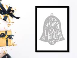 Happy Holidays Bell - Christmas Festive Fall - Wall Print Gift Bespoke Poster A5 A4 A3 Framed - thumbnail 1