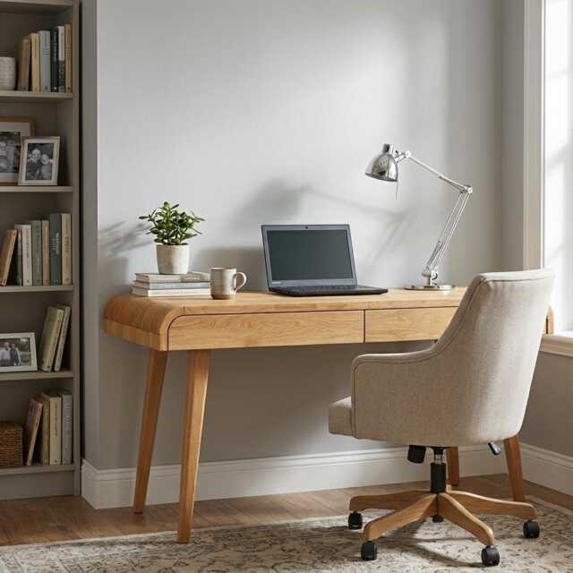Large Writing Desk With Drawers, Mid Century Office Desk, Computer Table, Table in Solid Oak, Industrial Handmade - image 1