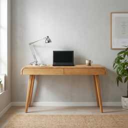 Large Writing Desk With Drawers, Mid Century Office Desk, Computer Table, Table in Solid Oak, Industrial Handmade - thumbnail 3