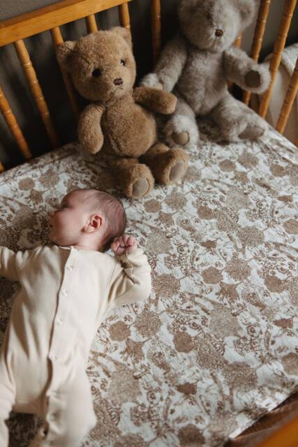 Toile Storybook Fitted Crib Sheet Beige Neutral Cotton - image 1