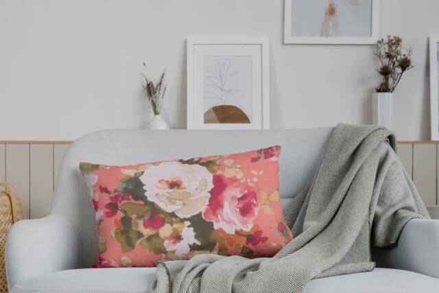 Floral Pillow Cover Covington Mimi Coralline Cotton Linen Throw - image 1
