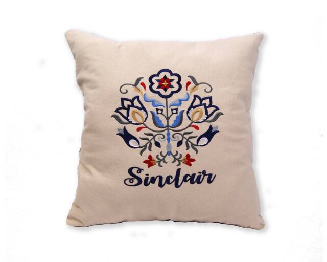 Personalized Embroidered Throw Pillow Folk Art Floral Design - image 1
