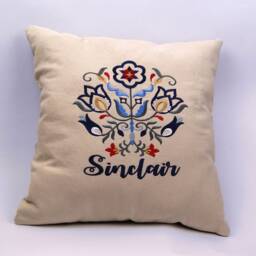 Personalized Embroidered Throw Pillow Folk Art Floral Design - thumbnail 2