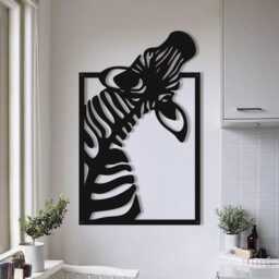 Geometric Zebra Metal Wall Art, Abstract African Decor, Modern Wildlife Home Accent - thumbnail 3