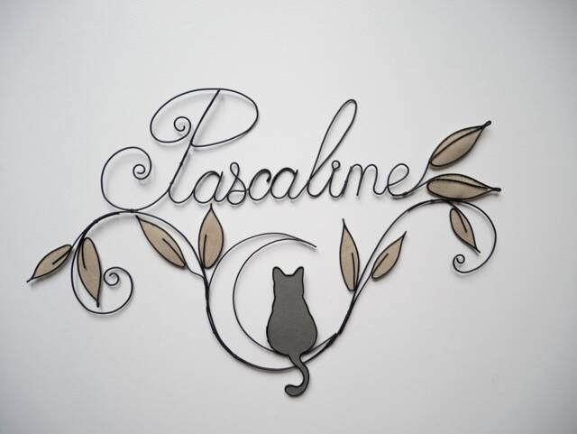 Personalized Wire Name Sign, Wall Decoration With Cat, Children's Room Decor, Door Plaque, Butterfly - image 1