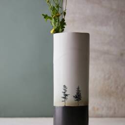 Black & White Tall Flower Vase, Ceramic Handmade Bud Decorative Pottery Vase - thumbnail 3