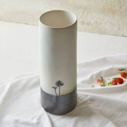 Black & White Tall Flower Vase, Ceramic Handmade Bud Decorative Pottery Vase - thumbnail 2