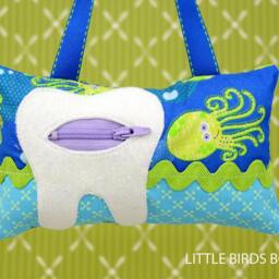 Tooth Fairy Pillow - in Cosmo Cricket Red Navy Blue Life Preservers & Starfish By Michael Miller - thumbnail 2