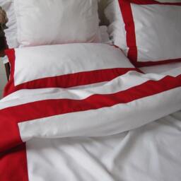 Red Border White Cotton Sateen Duvet Cover Set, Modern Nautical Bedding - thumbnail 2