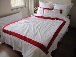 Red Border White Cotton Sateen Duvet Cover Set, Modern Nautical Bedding - thumbnail 1