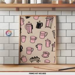 Coffee Poster Prints - Set Of 3 - Pink & Black Kitchen Wall Art Retro Decor Gallery Shop Lover Gifts Trendy - thumbnail 3