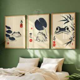 Japanese Ink Frog Print Set, Zen Wall Art, Oriental Illustration - thumbnail 4