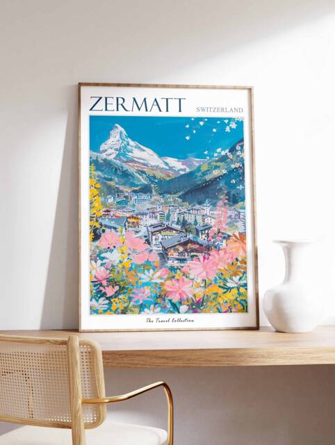 Zermatt Travel Poster Swiss Alps Skiing Wall Art - image 1