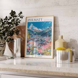 Zermatt Travel Poster Swiss Alps Skiing Wall Art - thumbnail 3