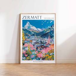Zermatt Travel Poster Swiss Alps Skiing Wall Art - thumbnail 2