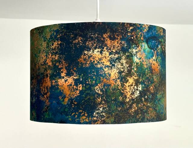 Dark Teal Distressed Lamp Shade Blue Lamp Home Decor Gold Lampshade Table - image 1