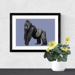 Western Lowland Silverback Gorilla A4 Art Print in Purple // Print, Wall Decor, Colourful Animal Art, Wildlife Conservation Gift - thumbnail 1