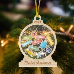 Personalized Travel Adventures Ornament 2024, Shaker Ornament, Adventure Location Decor, Christmas Journey - thumbnail 1