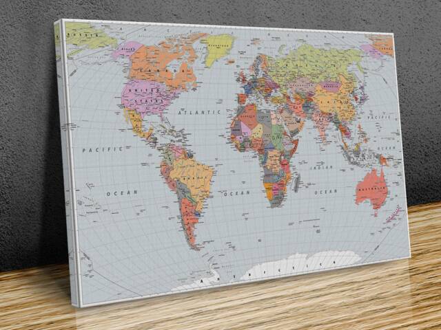 World Map High-Resolution Detailed Wall Art, Hangings, Home Decor, Mounted Canvas Print Ready To Hang - image 1