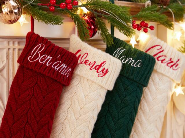 2025 Embroidered Christmas Stocking, Personalized Xmas Stocking With Name, Holiday Stockings, Knitted Family Stocking, Christmas Gifts - image 1