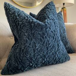 Kirkby Design Roses Indigo Flora Pattern Velvet Cushion Cover, Sofa Pillow Genuine Fabric Kdc5235/02 , Handmade Worldwide Shipping - thumbnail 1
