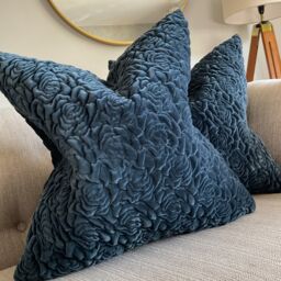 Kirkby Design Roses Indigo Flora Pattern Velvet Cushion Cover, Sofa Pillow Genuine Fabric Kdc5235/02 , Handmade Worldwide Shipping - thumbnail 3