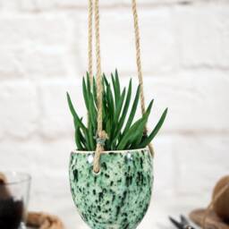 Handmade Speckled Ceramic Hanging Planter Boho Home Decor - thumbnail 3