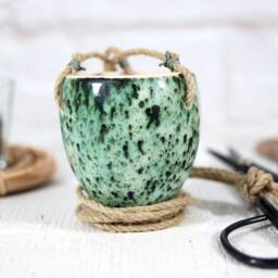 Handmade Speckled Ceramic Hanging Planter Boho Home Decor - thumbnail 2