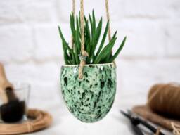 Handmade Speckled Ceramic Hanging Planter Boho Home Decor - thumbnail 1