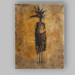 Primitive Black Raven Cave Art Abstract Tribal Painting Canvas Wall Print Decor Picture Ready To Hang - thumbnail 1