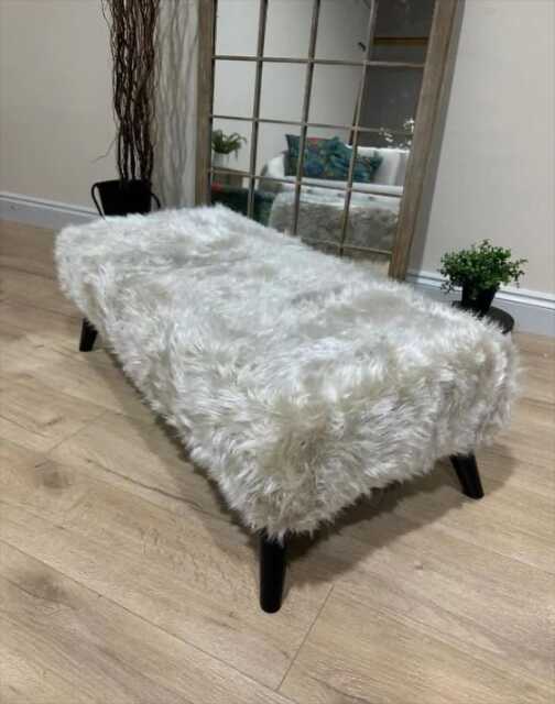 Tobi Fluffy Fabric Footstool Pouffe Footrest, Coffee Table, Foot Rest, Sitting Bench Handmade in UK - image 1