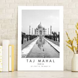 Taj Mahal Print India Landmark Wall Art, Black & White - thumbnail 2