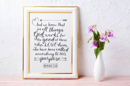 Bible Verse Wall Art ~ God Works For The Good Romans 828 Hand-Lettered Design Black - thumbnail 1
