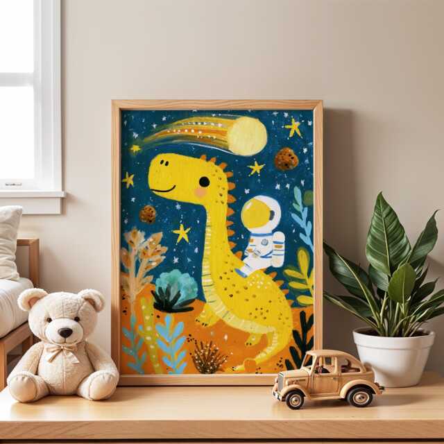 Astronaut Dinosaur Nursery Poster - Space Adventure Kids Wall Art Dino Print For Toddler Room Floral Playroom Decor Gift Idea - image 1