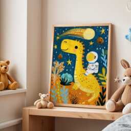 Astronaut Dinosaur Nursery Poster - Space Adventure Kids Wall Art Dino Print For Toddler Room Floral Playroom Decor Gift Idea - thumbnail 3