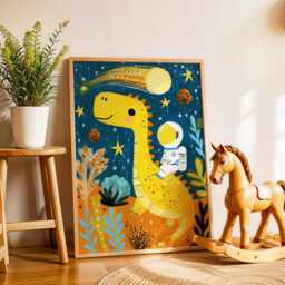 Astronaut Dinosaur Nursery Poster - Space Adventure Kids Wall Art Dino Print For Toddler Room Floral Playroom Decor Gift Idea - thumbnail 2