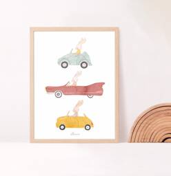Poster Child Room Wall Decor, Poster Rabbit Car Nursery, Nursery Birth Gift - thumbnail 1