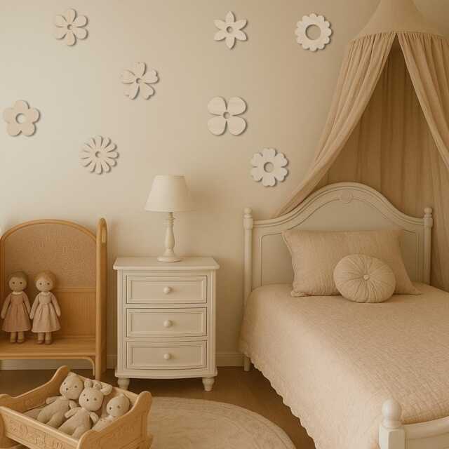 Wooden Flowers - Boho Nursery Flower Decor Wildflower Bedroom Theme Wall Decal Girls - image 1